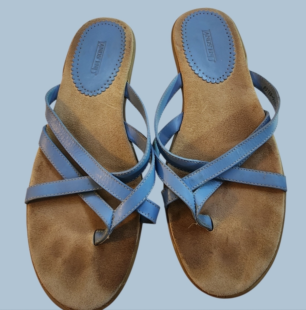 Land's End Women's Blue Thong Sandals Size 9.5B